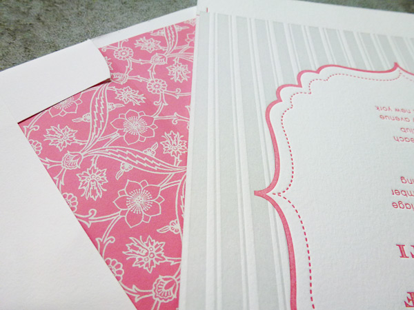 We love the letterpress colors in Bella Figura's Simple Lace letterpress wedding invitation design.