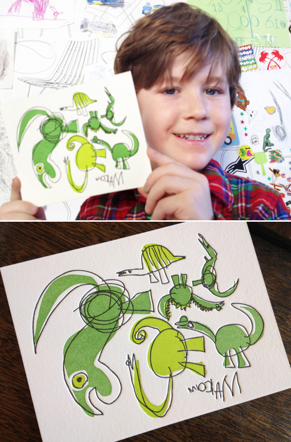Malcolm's letterpress dinosaur cards