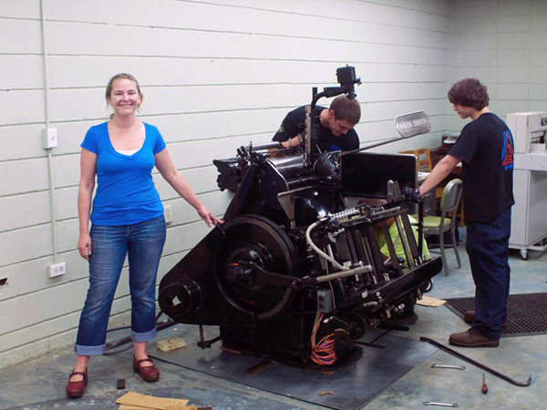 Sarah Almond - Shed Letterpress shared her story about making the transition from letterpress as a hobby to a career Sarah Almond of Shed Letterpress with one of her presses