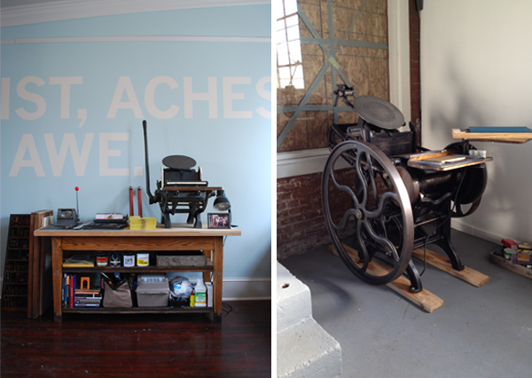 The workspace at Crosshatch Printing Co. Boxcar Press spoke with a group of inspiring printers to find out how they made the transition from hobby to career when it comes to letterpress printing
