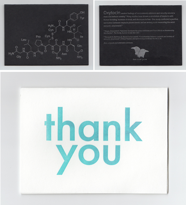 Letterpress samples from Two Crow Press