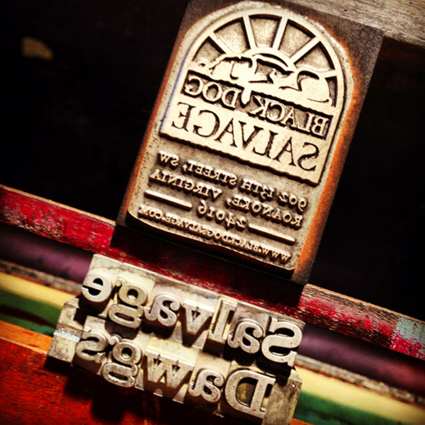 Wooden type and wood-cut ready for printing at Appalachia Press.