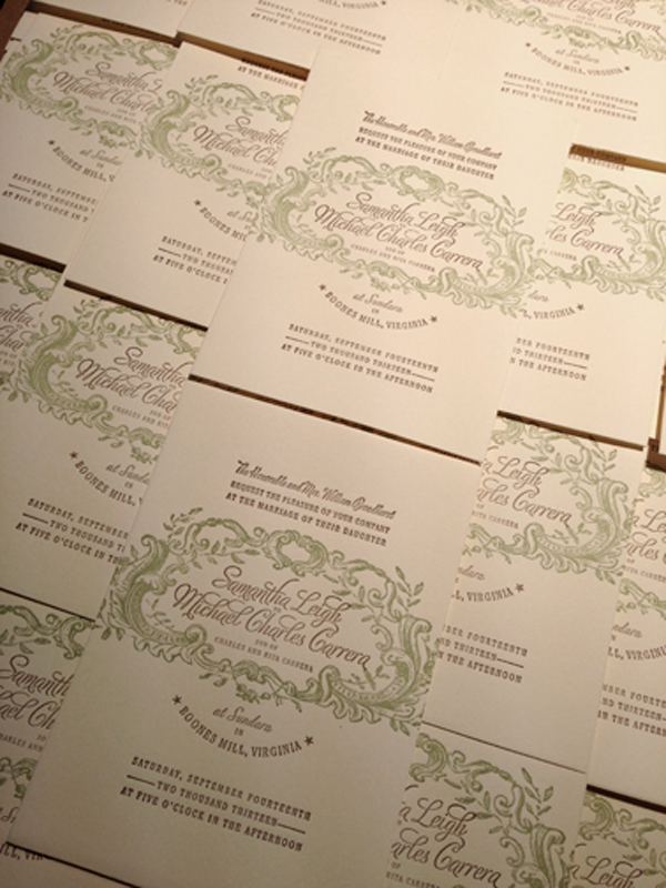Elegant detail work of invitations printed by Appalachia Press.